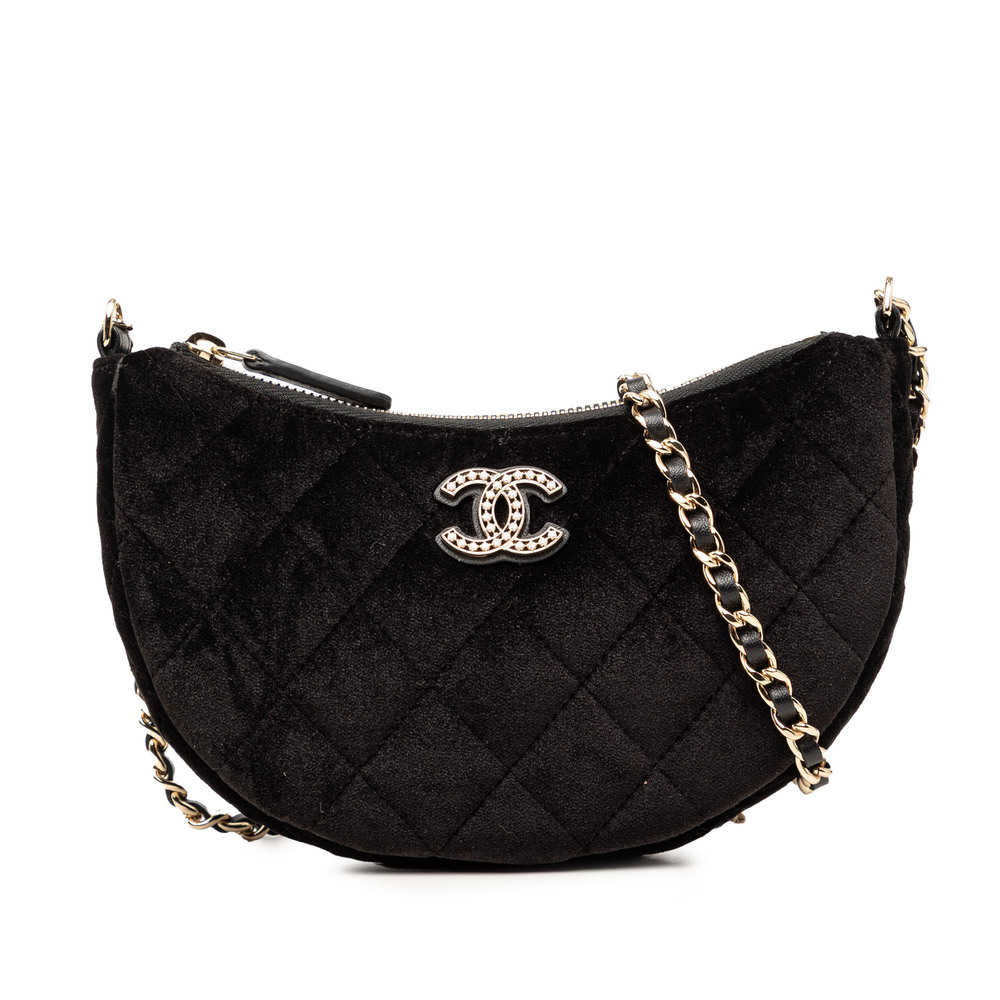 Pre-Loved Chanel CC Quilted Velour Half Moon Chain Crossbody - Picture 1 of 9